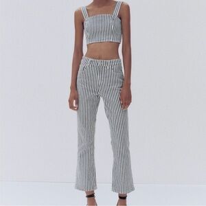Zara striped cropped flare jeans